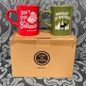 Life is Good Christmas Santa/Moose Mug Set New
